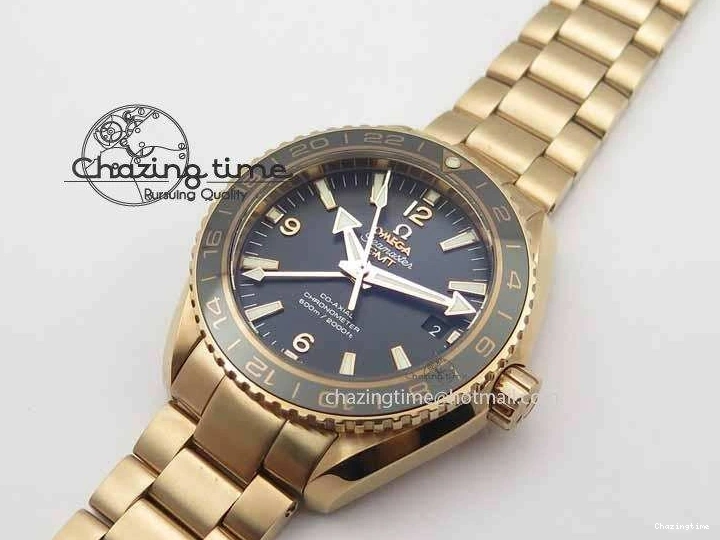 1221 Efficient Planet Ocean GMT 43.5mm RG V6F 1:1 Best Edition Black Dial On RG Bracelet A 8182
